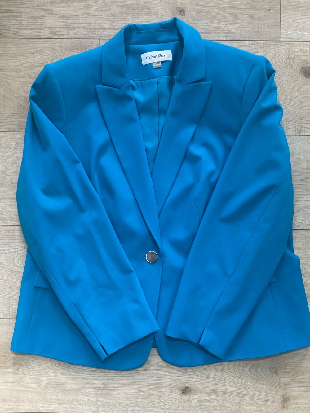 Calvin Klein Bright Ocean Blue Single Button Women's Vintage Preppy Blazer